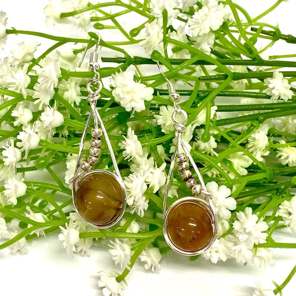 HANDMADE Genuine Carnelian & Sterling Silver Beads Hand Wrapped Dangle Earrings - Picture 8 of 10